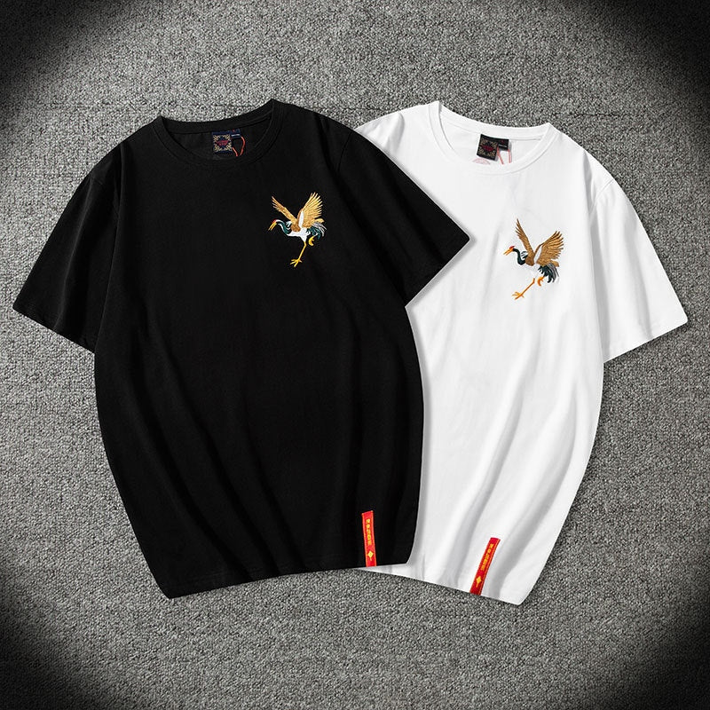Embroidered Japanese Crane T-Shirt