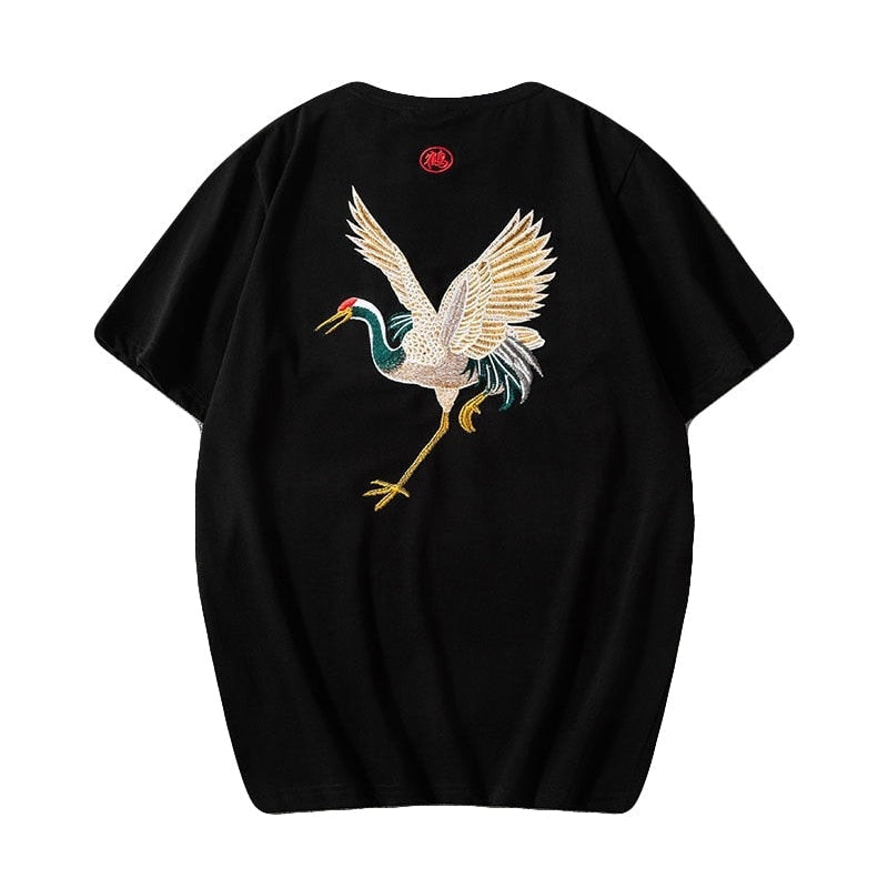 Embroidered Japanese Crane T-Shirt