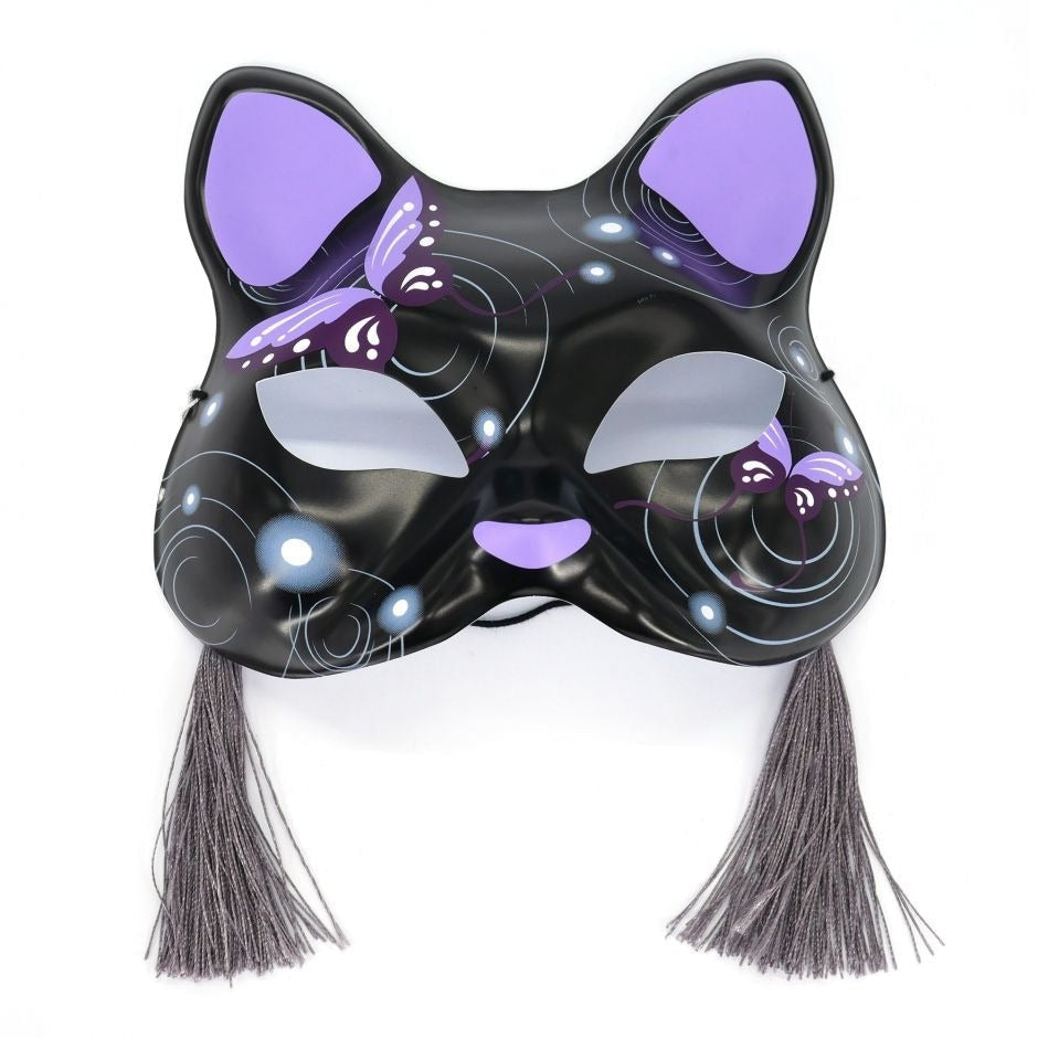 Japanese Cat Mask - Black and Purple