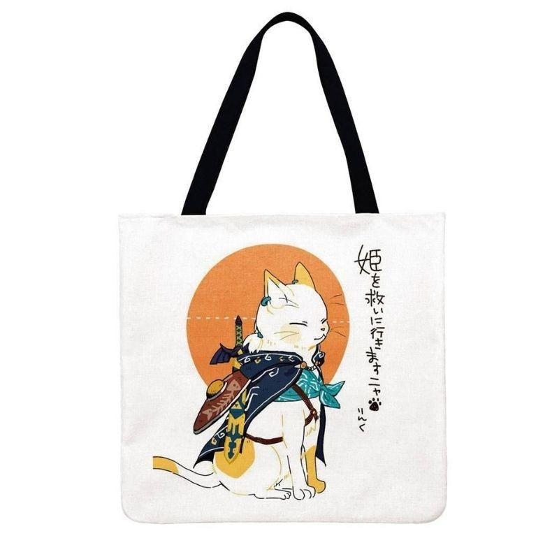 Canvas Bags Handbag for Women Shopper Cute Cat Tote Bag with Zipper Designer  Bag Japanese Style Cartoon Small Shoulder Bags