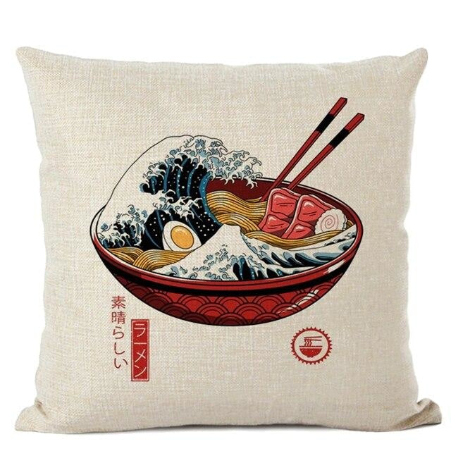 Japanese Cushion Cover - Wave Ramen