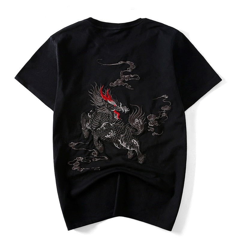 Japanese Embroidered Kirin T-Shirt Black / M