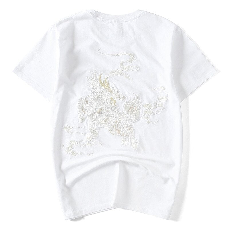 Japanese Embroidered Kirin T-Shirt White / M