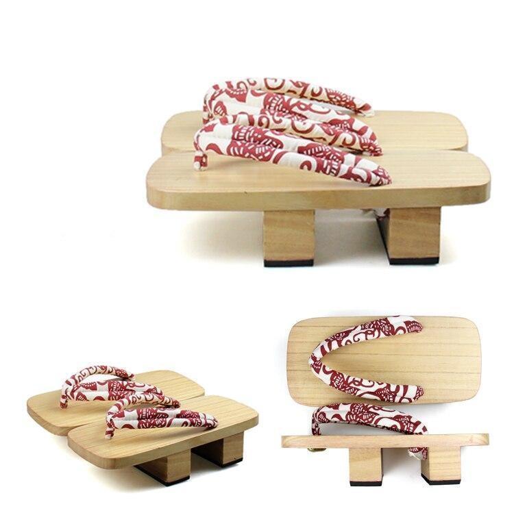 Japanese Geta Flip Flops In Light Wood - Red And White Hanao