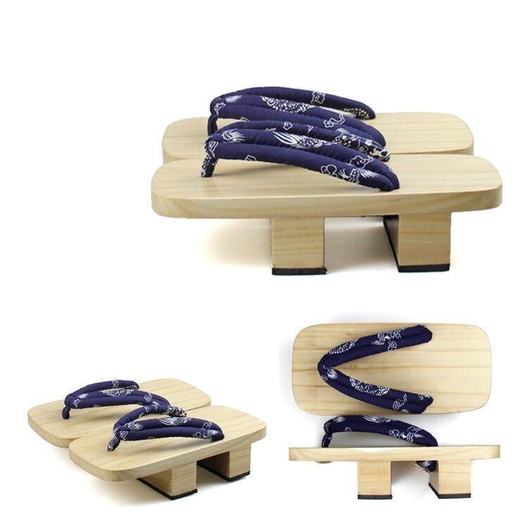 Japanese Geta Sandals In Light Wood - Blue Hanao 34