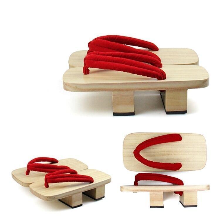 Japanese Geta Sandals In Light Wood - Red Hanao 34