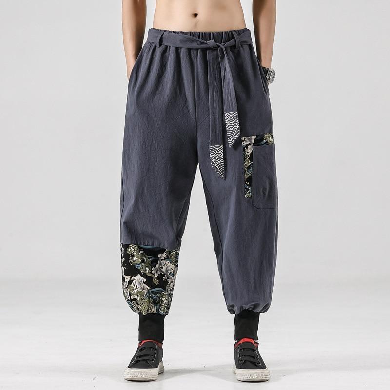 Mens Japanese Style Harem Casual Loose Chino Pants Wide Leg Trousers  Bottoms New  eBay