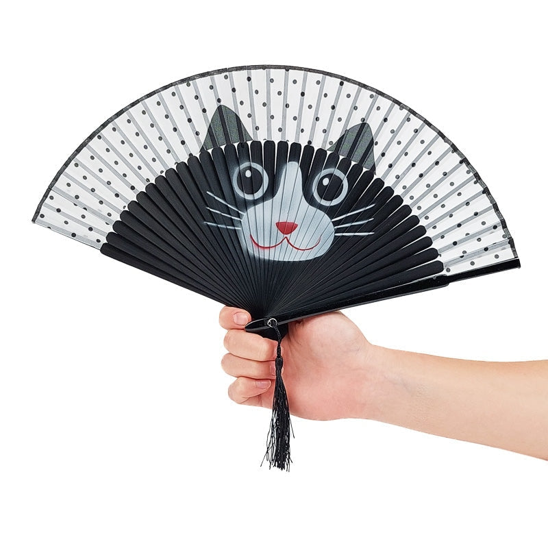 Japanese Kawaii Cat Fan - Black