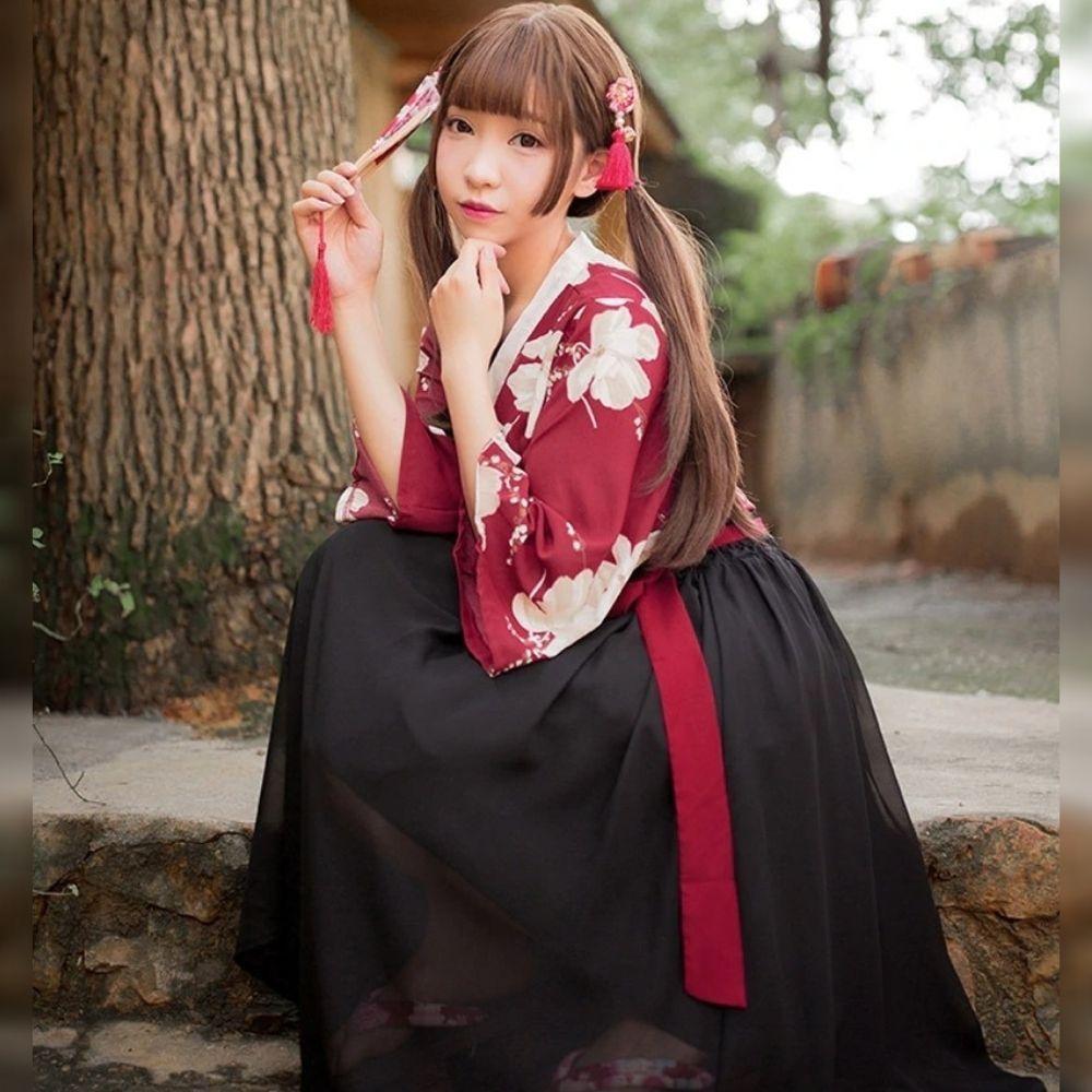 Japanese Kimono Short Dress For Women One Size