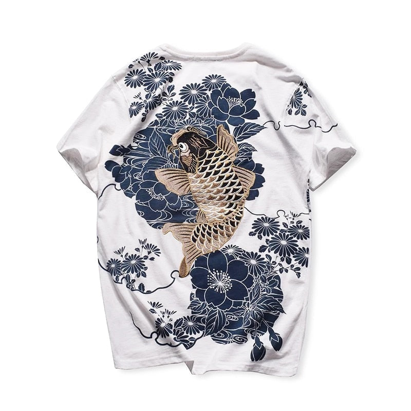 Japanese Koi and Flower Tee White / M