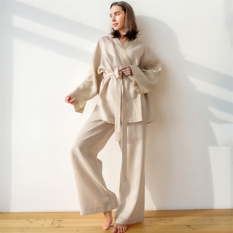 Japanese Pajamas Kimono Woman Beige / S