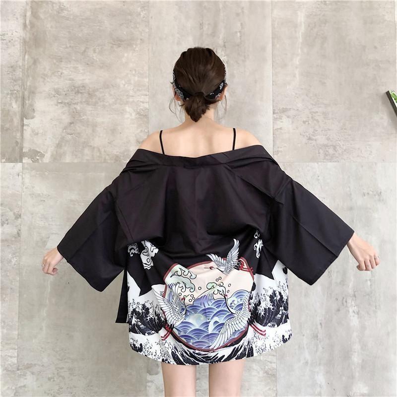 Japanese Printed Kimono Jacket For Women One Size