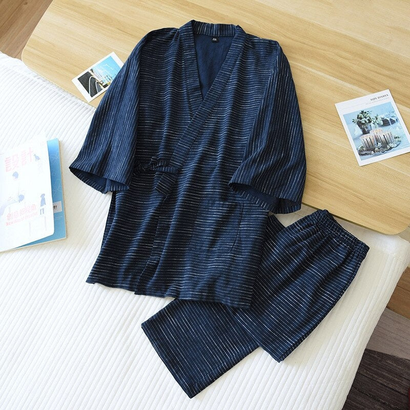 Japanese Style Kimono Pajamas Blue / M