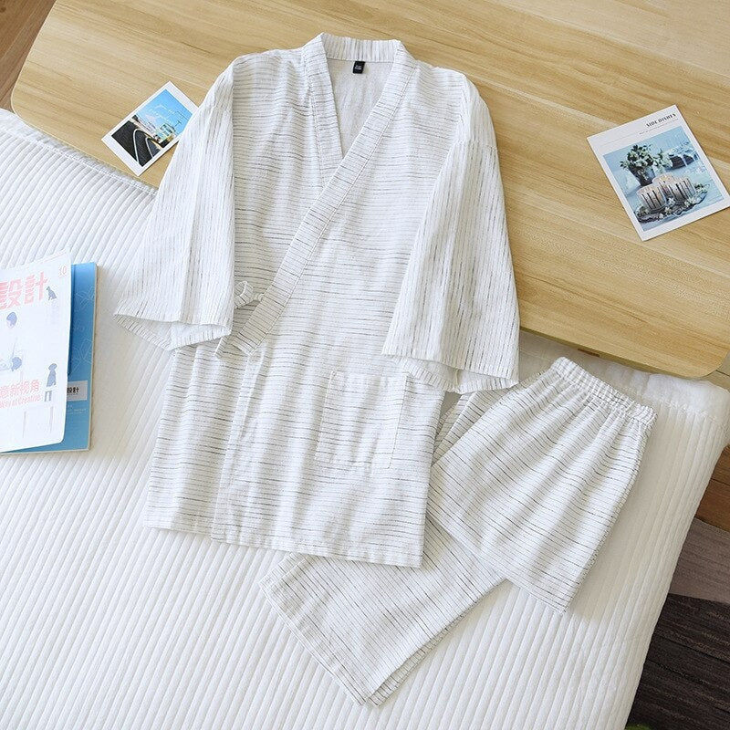 Japanese Style Kimono Pajamas White / M