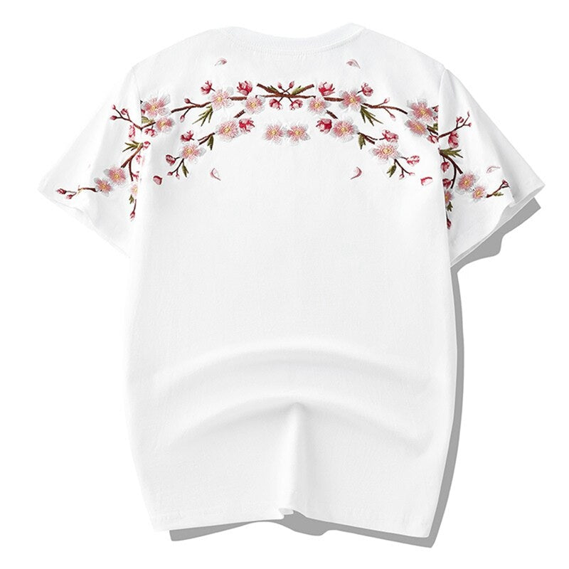 Japanese T-Shirt Embroidered Sakura White / M