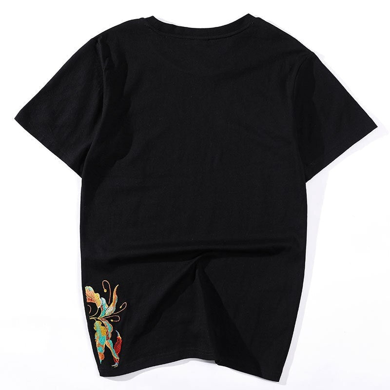 Japanese T-Shirt Flower Embroidery