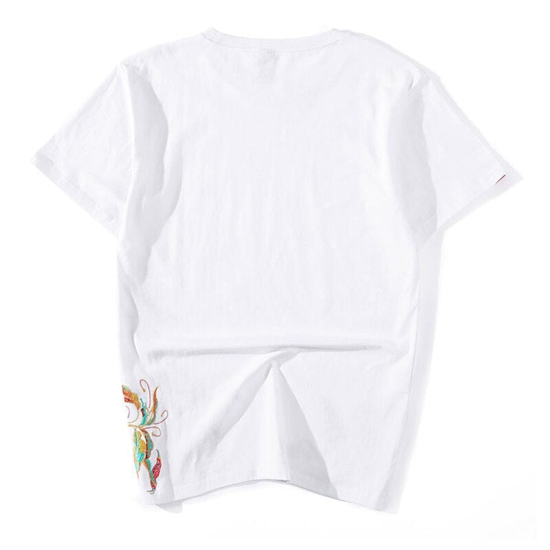 Japanese T-Shirt Flower Embroidery