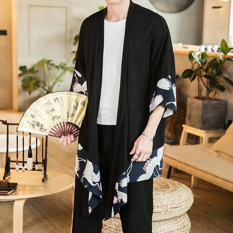 Kimono Crane Long Cardigan for Men