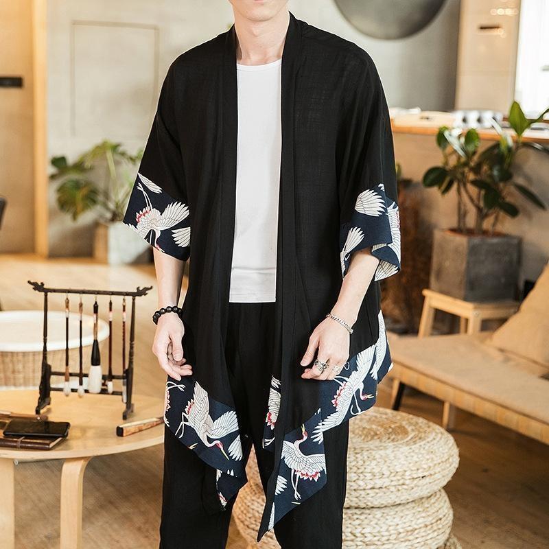 Kimono Crane Long Cardigan for Men