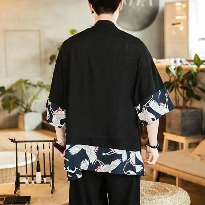Kimono Crane Long Cardigan for Men