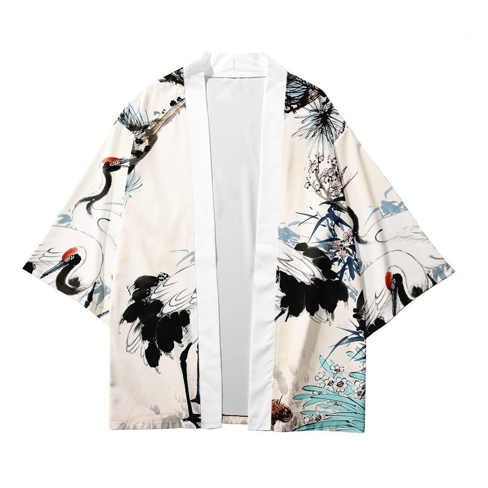 Kimono Jacket Crane Painting
