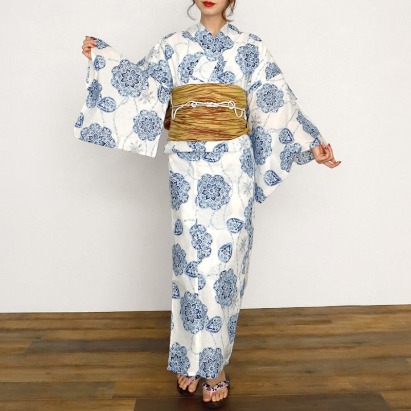 Buy Women Traditional Japanese Kimono Robe Yukata OBI Belt Set