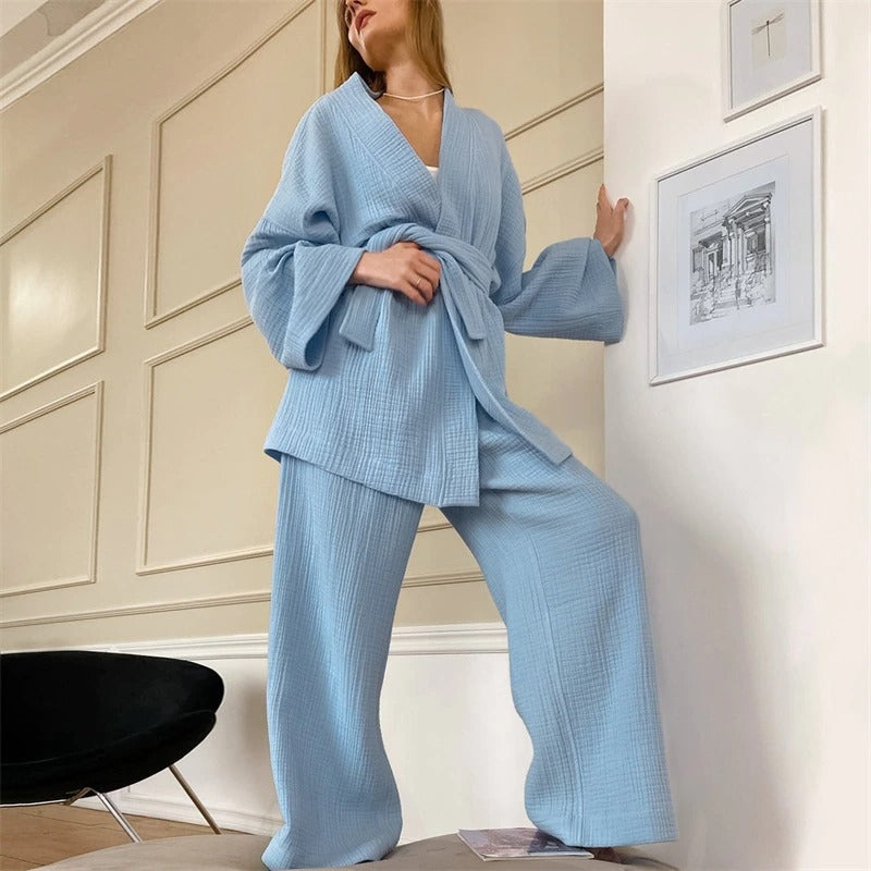 Japanese Style Velvet Pajamas Set for Women Long Sleeve Sleepwear Kimono  Top Nightwear 2 Piece PJs Lounge Sets