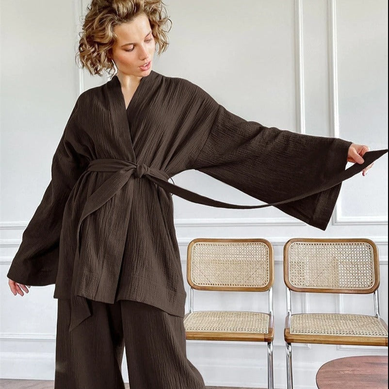 Kimono Pajama Set for Women Brown / S