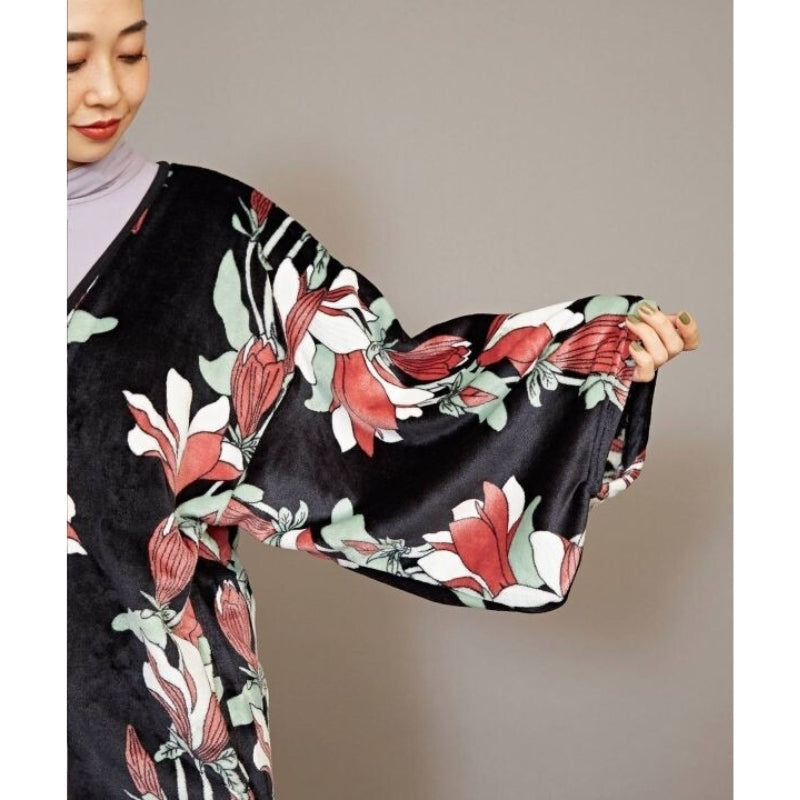 Fleece Kimono Robe - Black