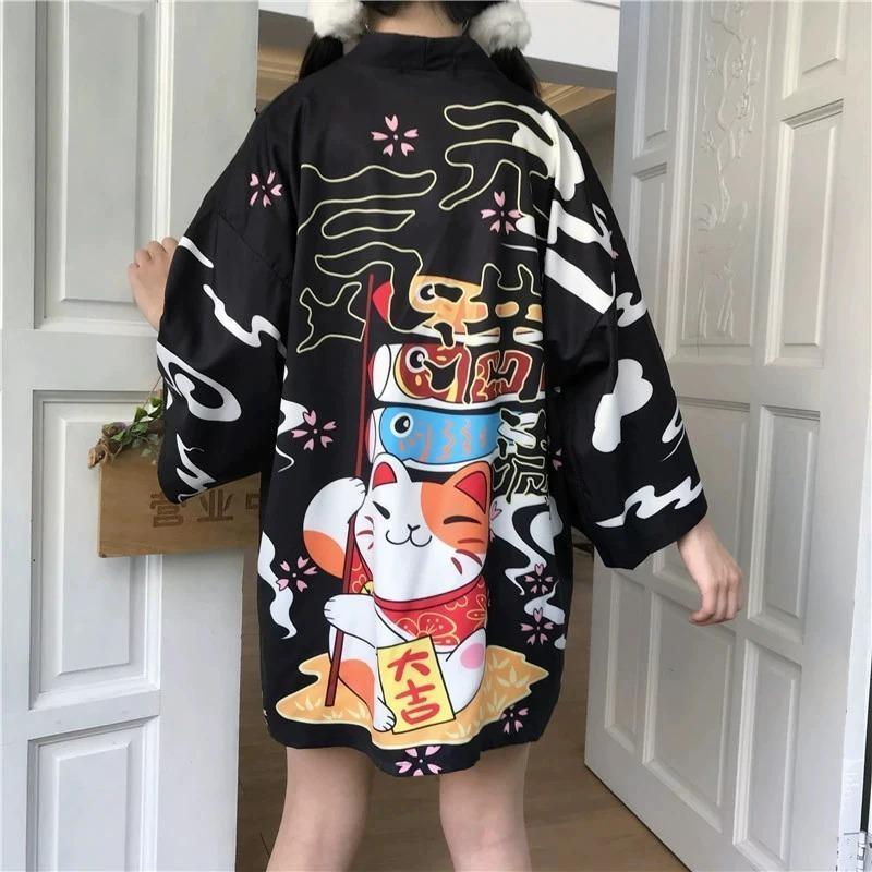 Loose Kimono Cardigan For Women Black / One Size