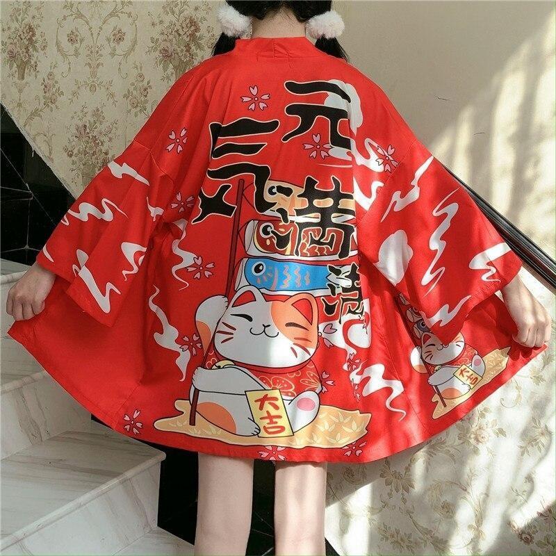 Loose Kimono Cardigan For Women Red / One Size