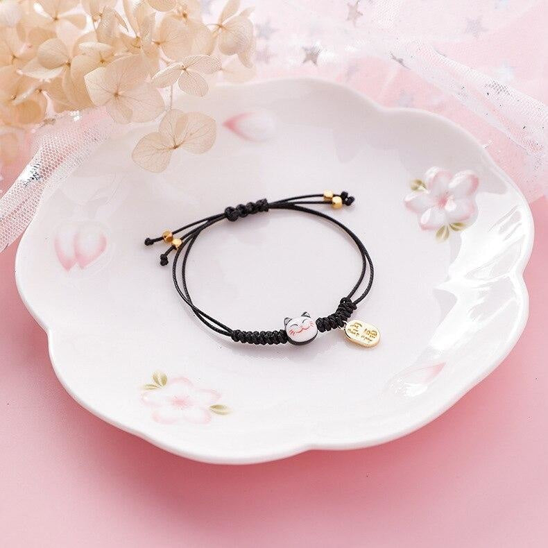 Maneki Neko Bracelet - Koban Black