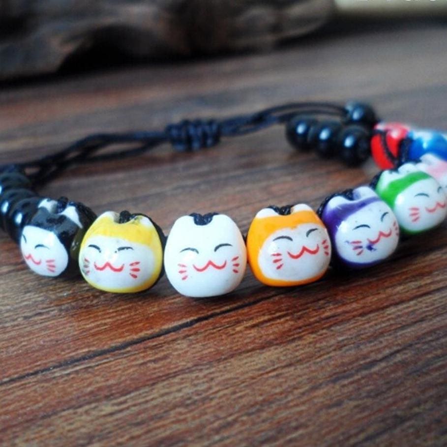 Maneki Neko Lucky Charm Bracelet Black