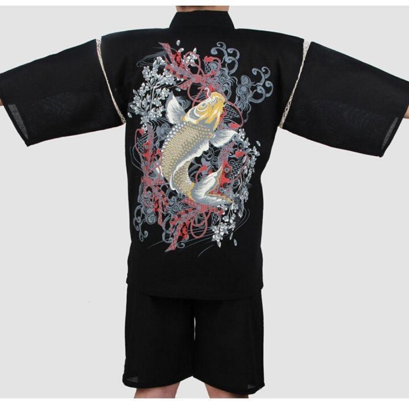 Men’s Jinbei Clothing - Black Koi Carp