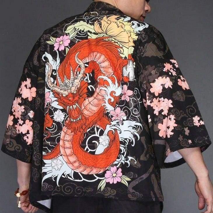 Men’s Kimono Jacket - Red Dragon L