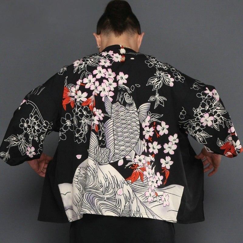 Men’s Kimono Jacket With Koi Fish L