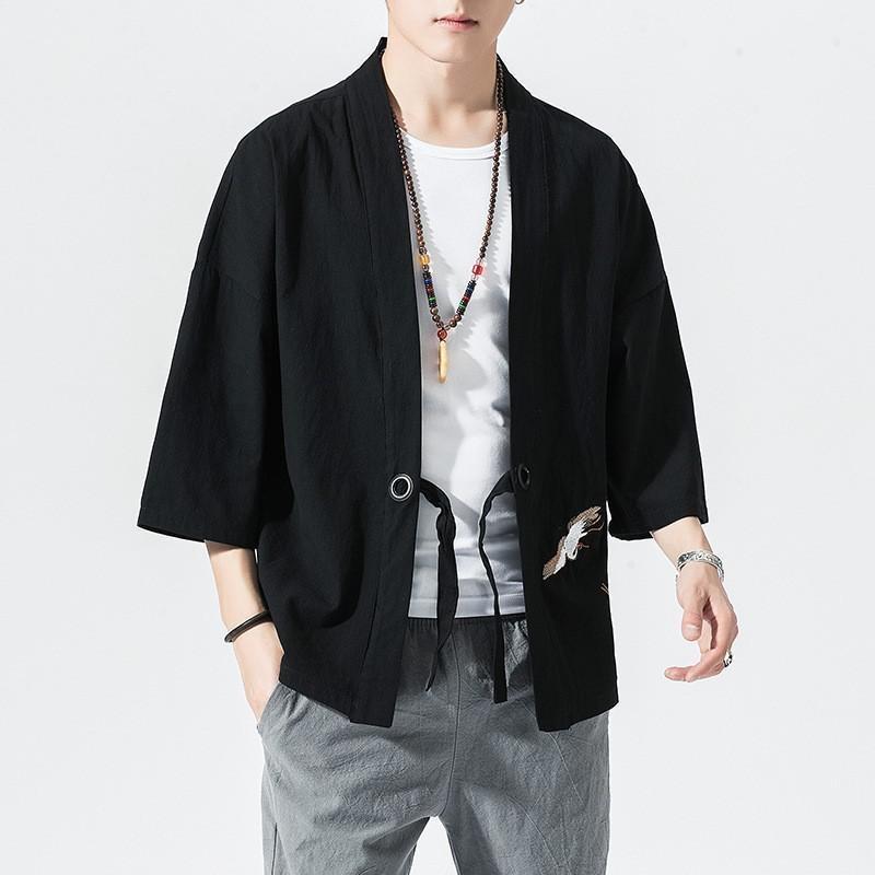 Mens Short Kimono Jacket Black / M