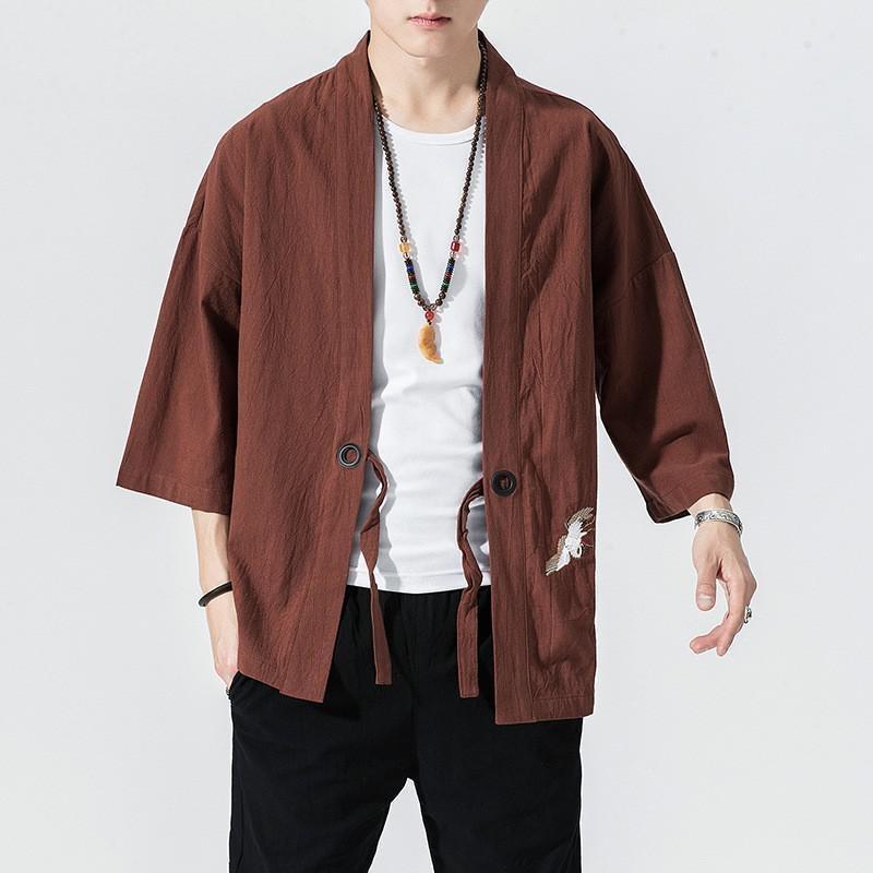 Mens Short Kimono Jacket Brown / M