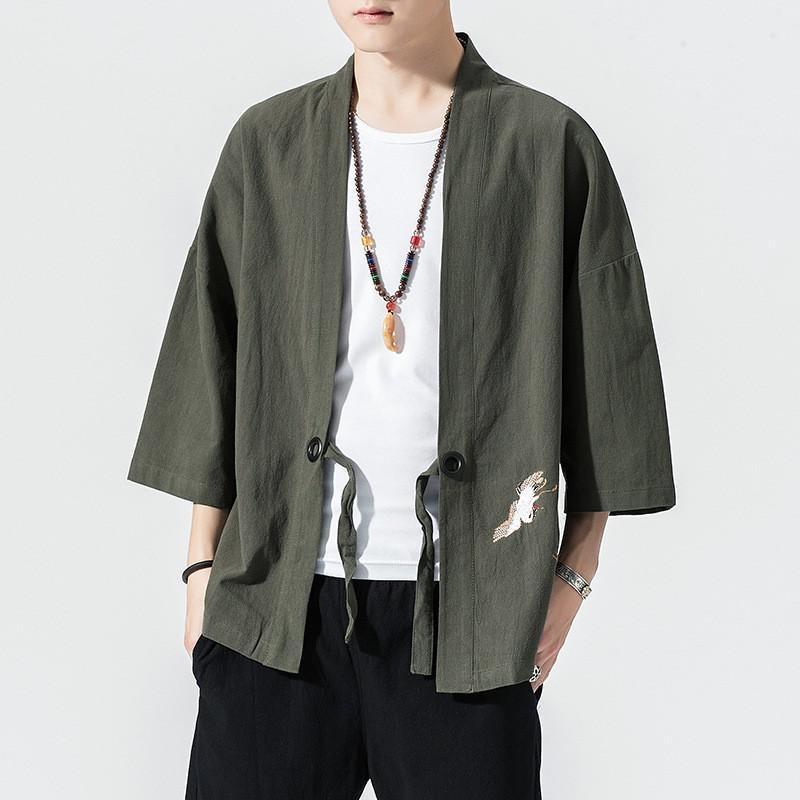 Mens Short Kimono Jacket Kaki / M