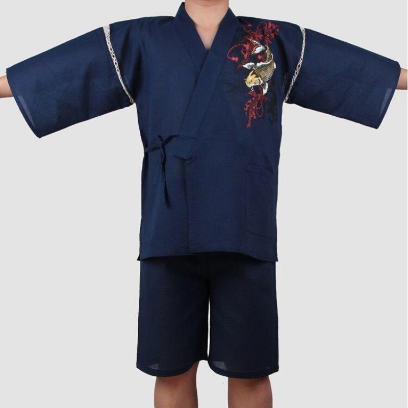 Men’s Traditional Japanese Jinbei - Blue Koi Fish