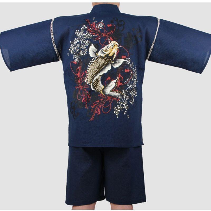 Men’s Traditional Japanese Jinbei - Blue Koi Fish