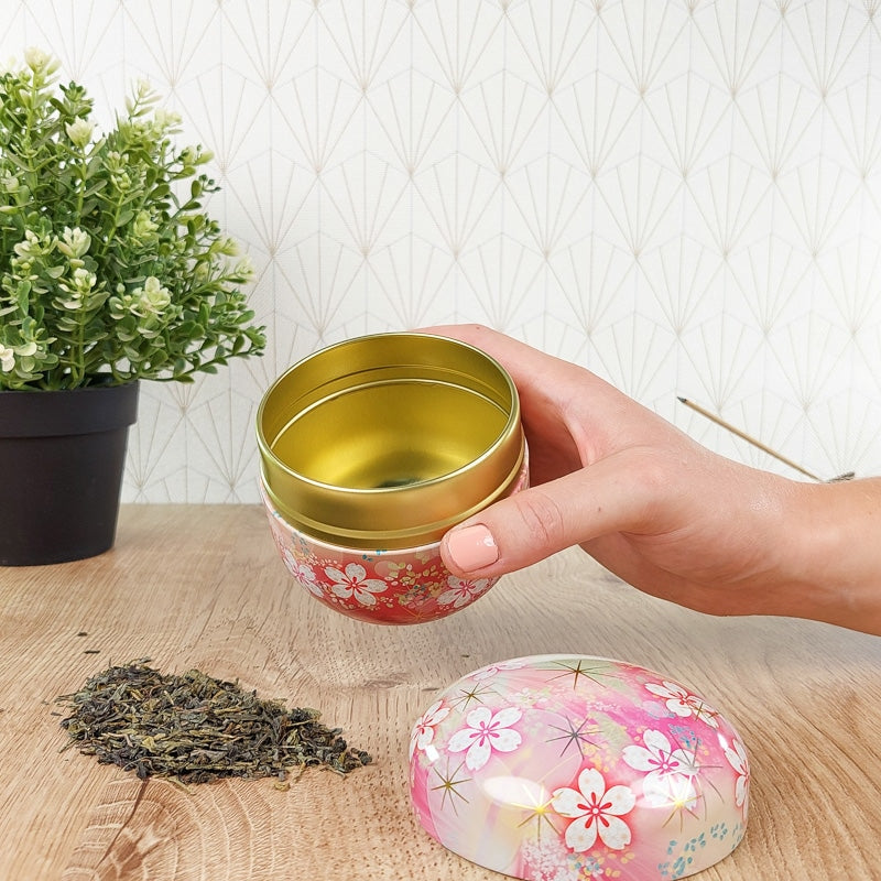 Pink Flowered Metal Tea Caddy