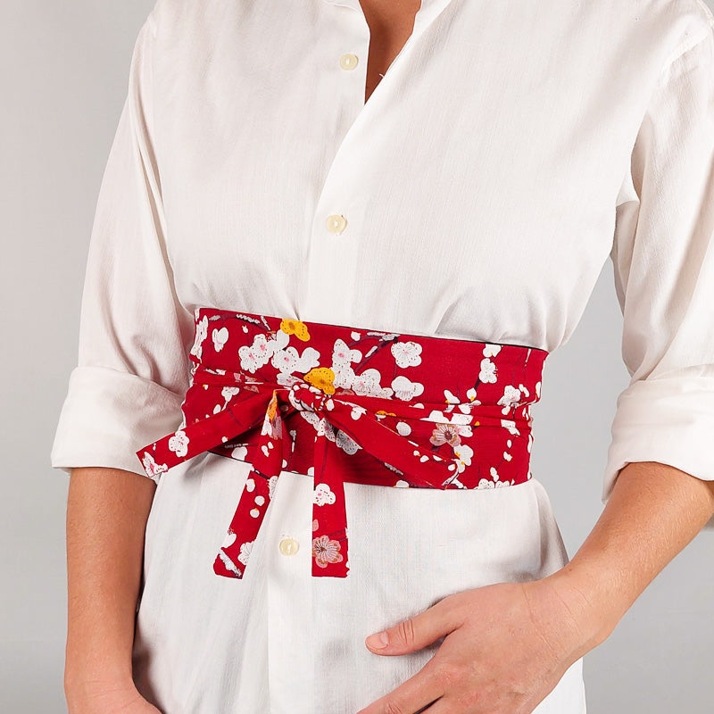 Red Plum Blossom Obi Belt S