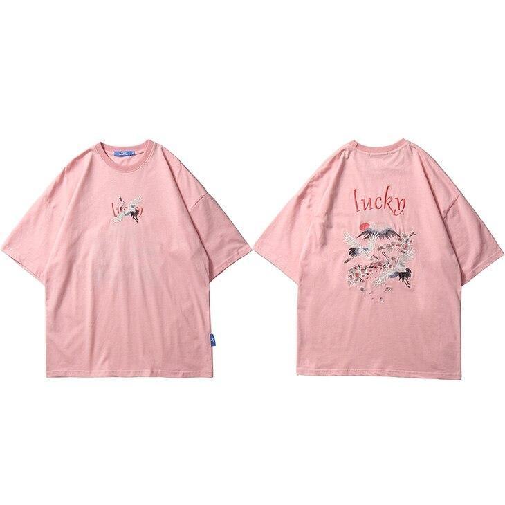 Retro Japanese T-Shirt - Cranes Pink / M