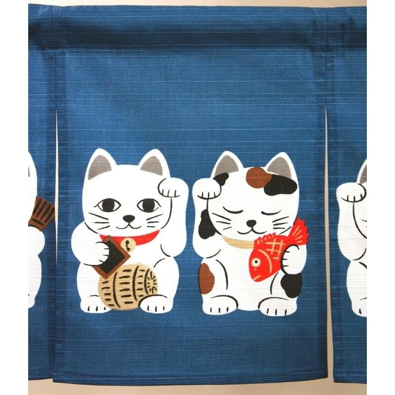 Short Noren Curtain - Blue Neko