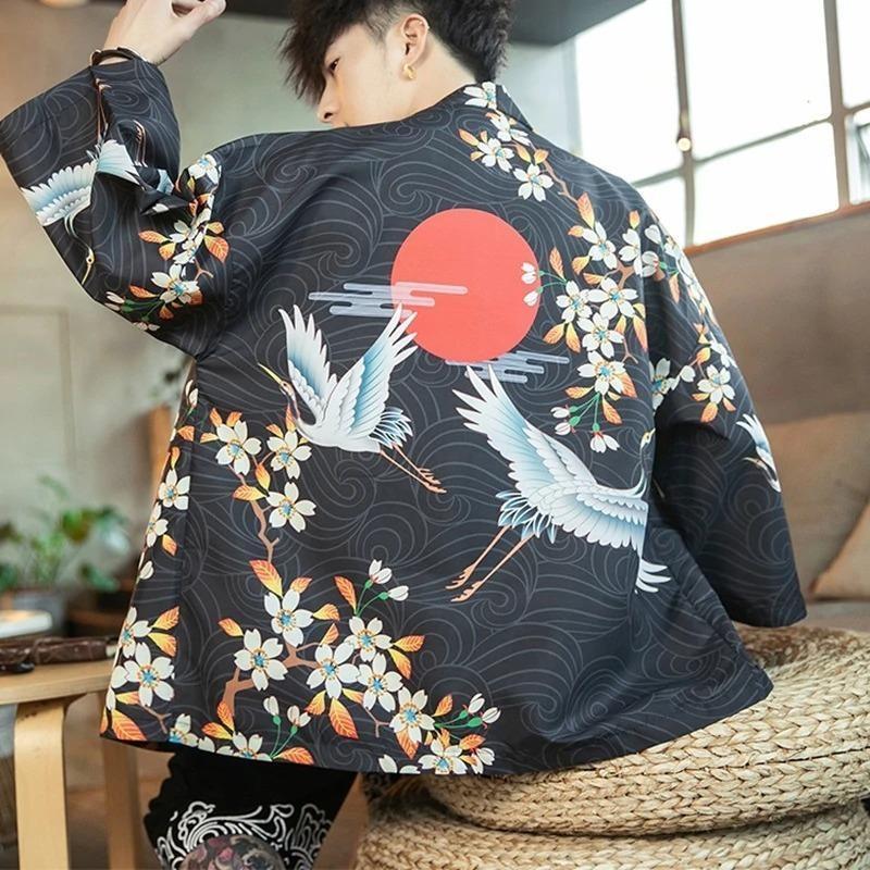 PRIJOUHE Men's Japanese Kimono Cardigan Jackets Casual Long
