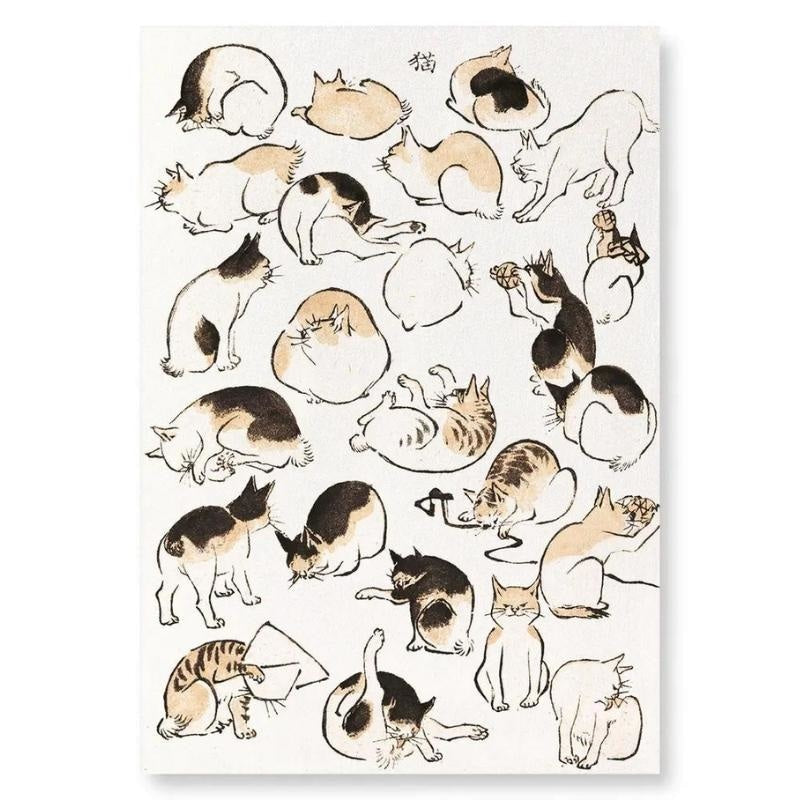 Japanese Cat Woodblock Print A4