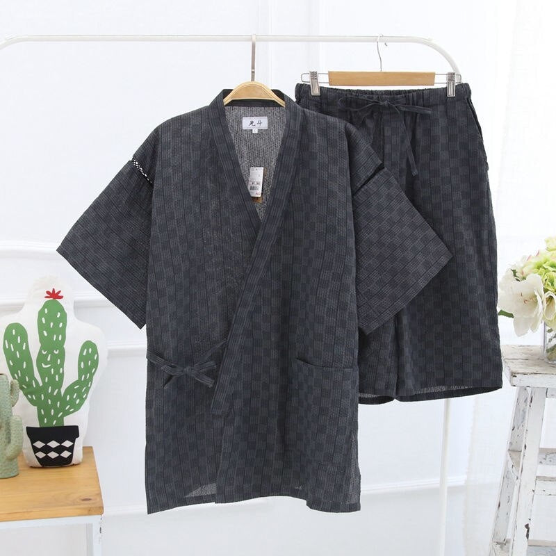 Traditional Men’s Jinbei Grey Checkered / M