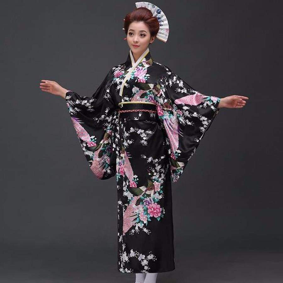 Traditional Women’s Kimono - Floral Kuro One Size