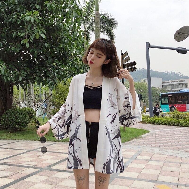 Womens Black And White Kimono One Size